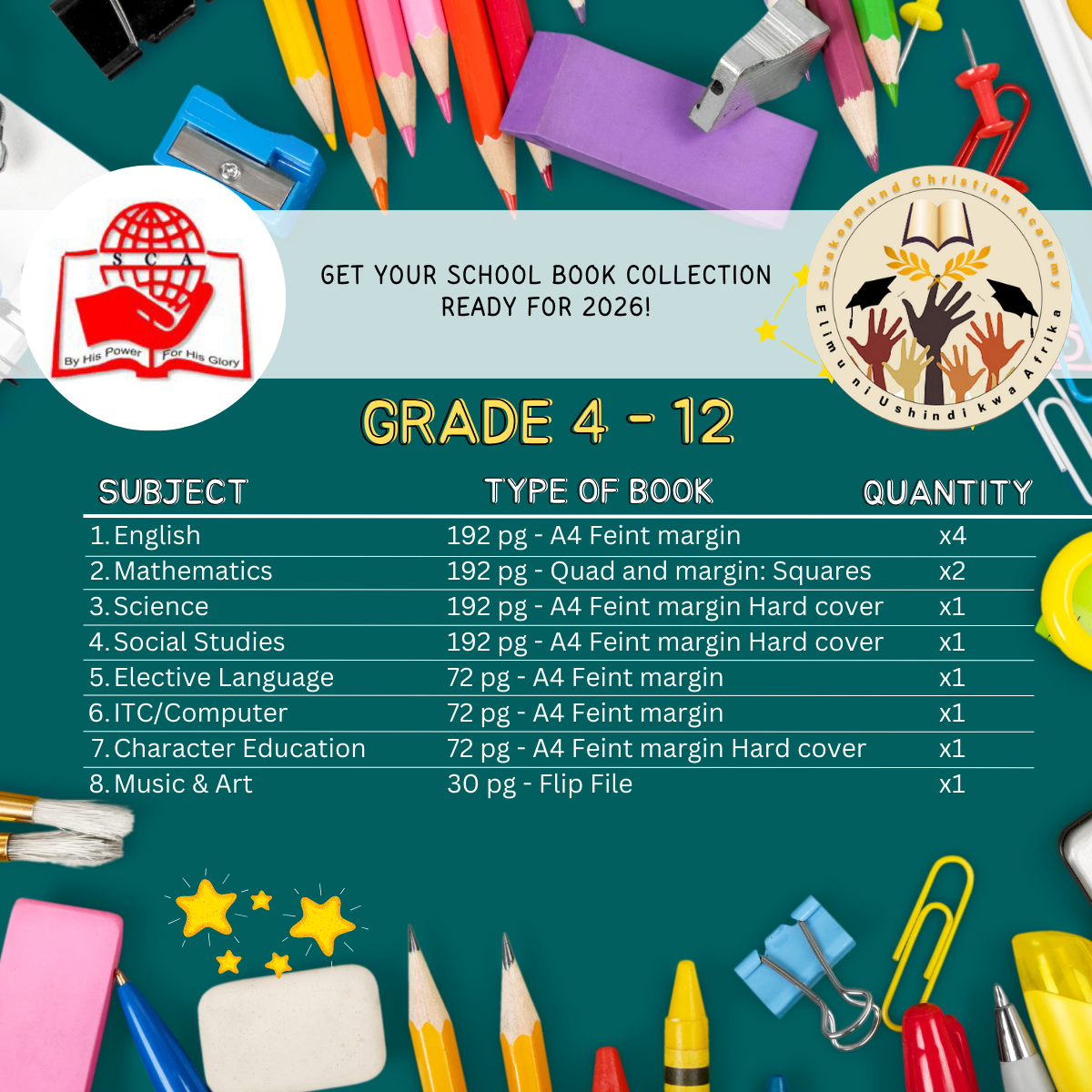 Grade 4 - 12 Books