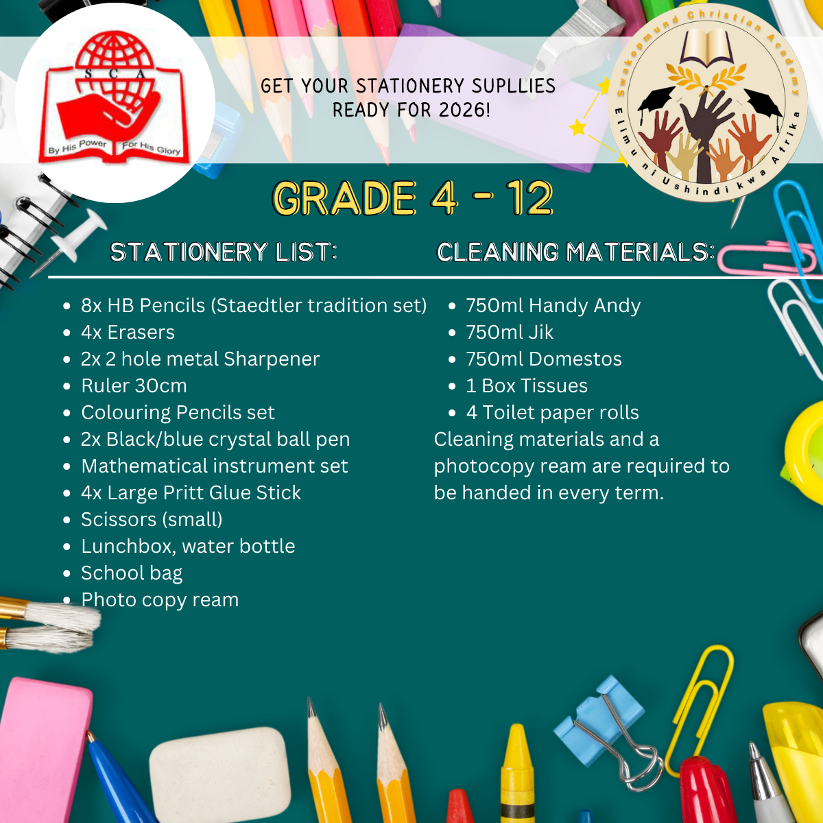 Grade 4 - 12 Stationery